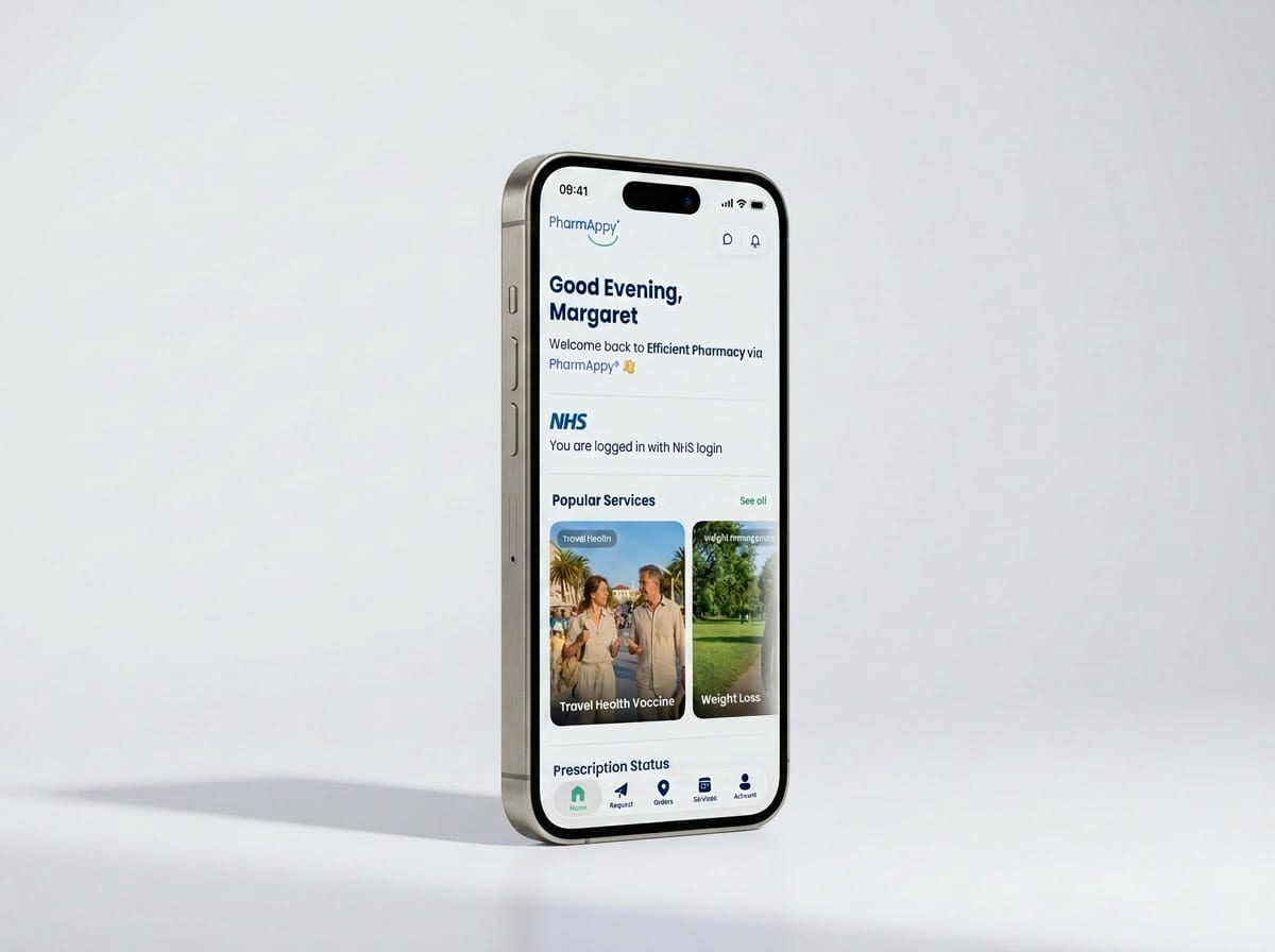 Patient using the Hedon Pharmacy prescription app on a phone