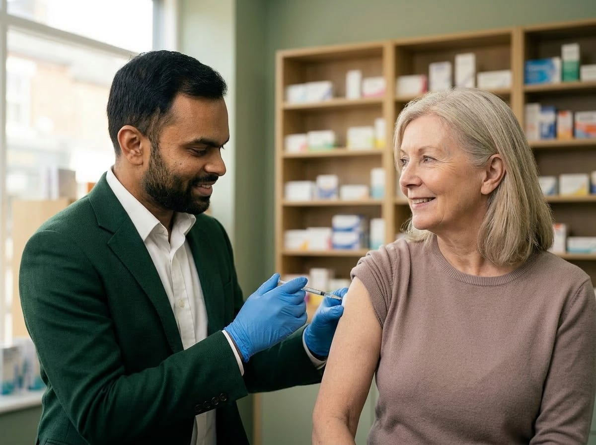 Older patient after her COVID booster at Hedon Pharmacy