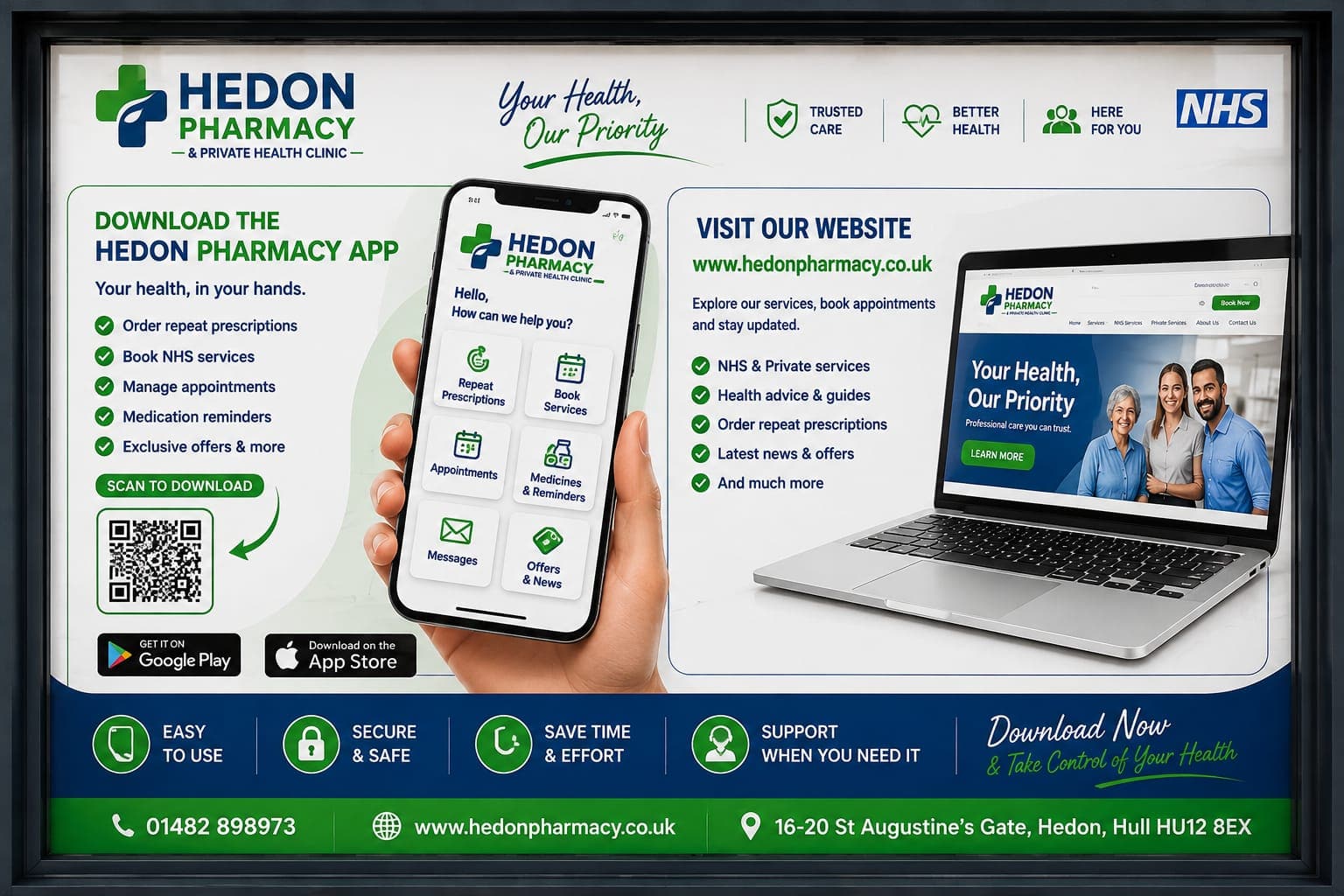 Our App & Website - Hedon Pharmacy brochure sheet