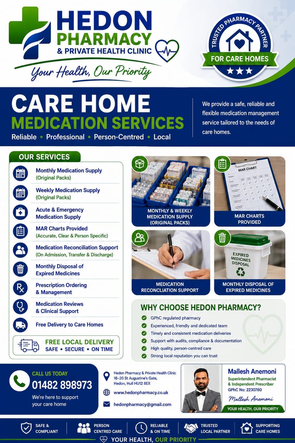 Care Home Medication Services - Hedon Pharmacy brochure sheet