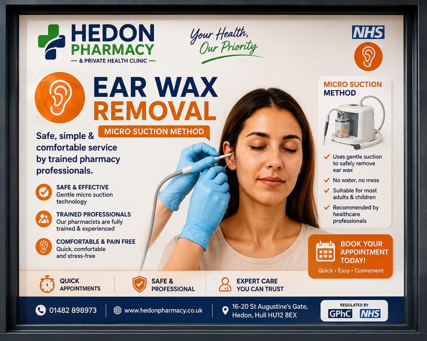Ear Wax Removal - Hedon Pharmacy brochure sheet