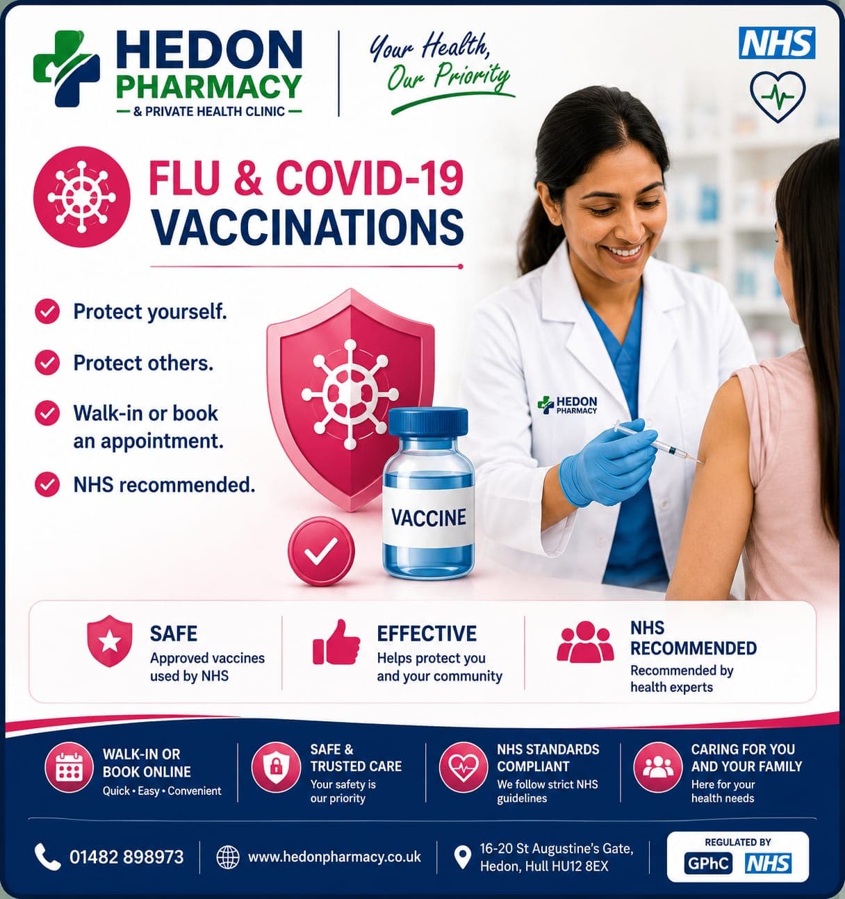 Flu & COVID-19 Vaccinations - Hedon Pharmacy brochure sheet