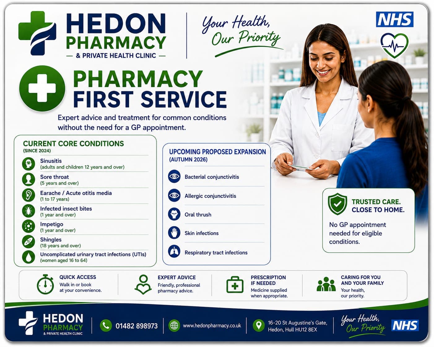 Pharmacy First Service - Hedon Pharmacy brochure sheet