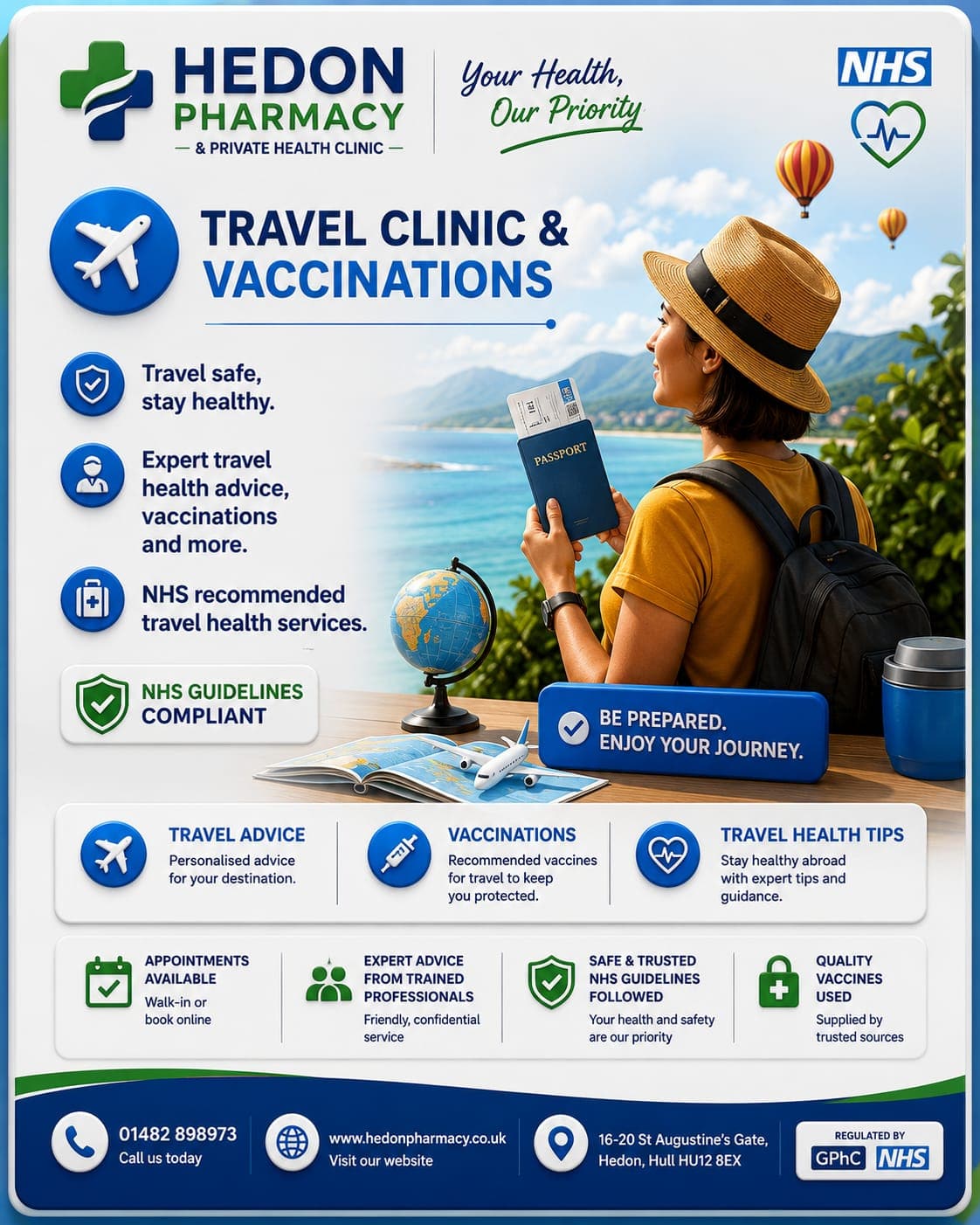 Travel Clinic & Vaccinations - Hedon Pharmacy brochure sheet